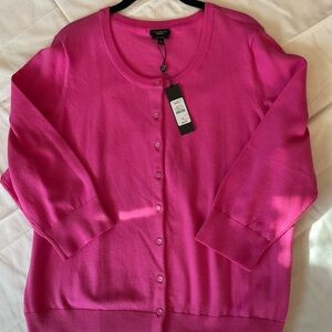 Talbots Bright Pink 3/4 sleeve Cardigan NWT